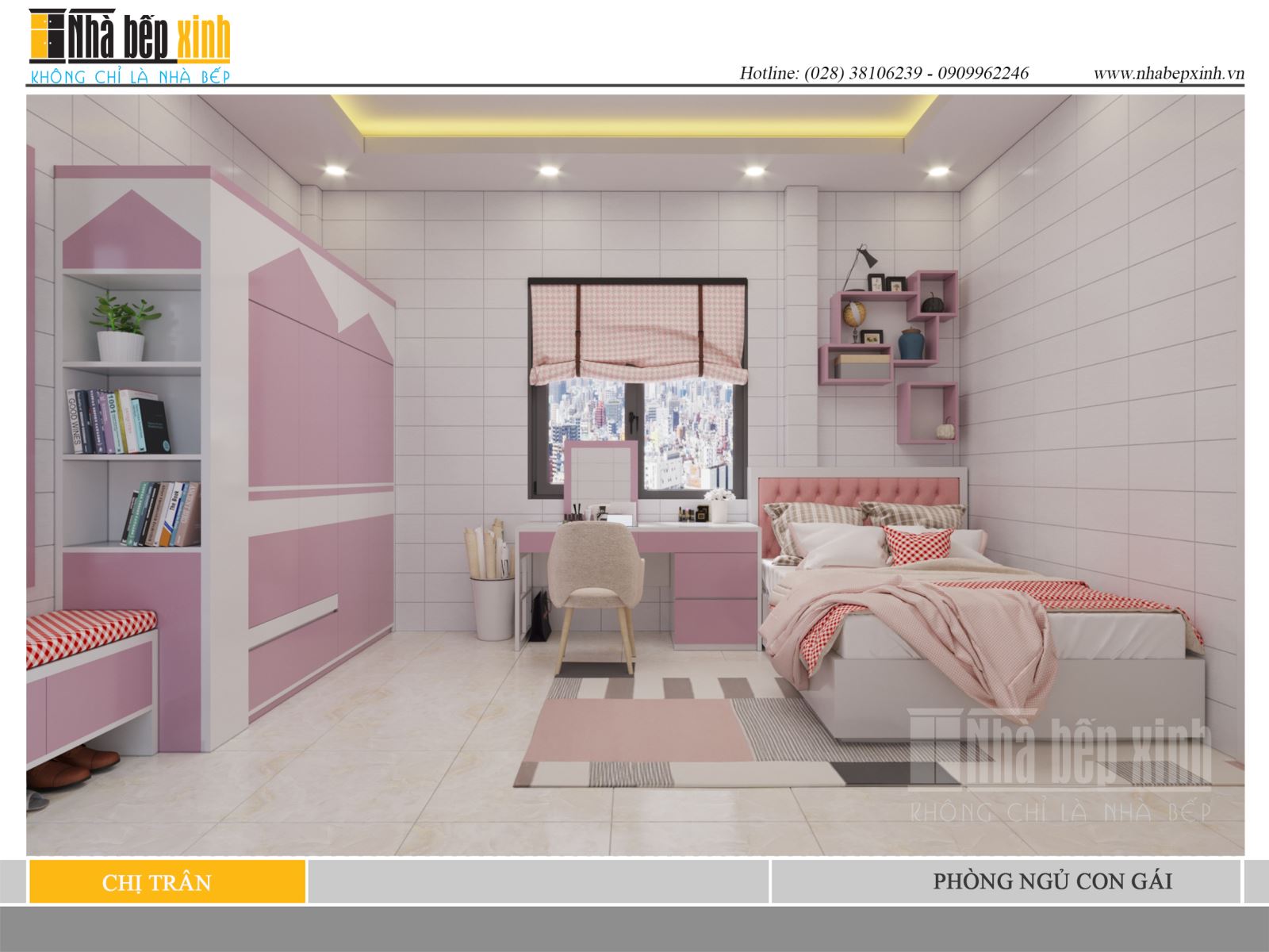 Phòng ngủ màu hồng thiết kế lạ mắt hiện đại